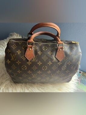 Louis Vuitton Monogram Canvas Speedy Style Shoulder Bag in Brown and Tan